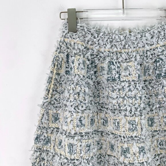Chanel Light Blue Cotton Fringed Floral Patchwork Tweed Skirt Size 34 XXS Made I - Picture 3 of 7